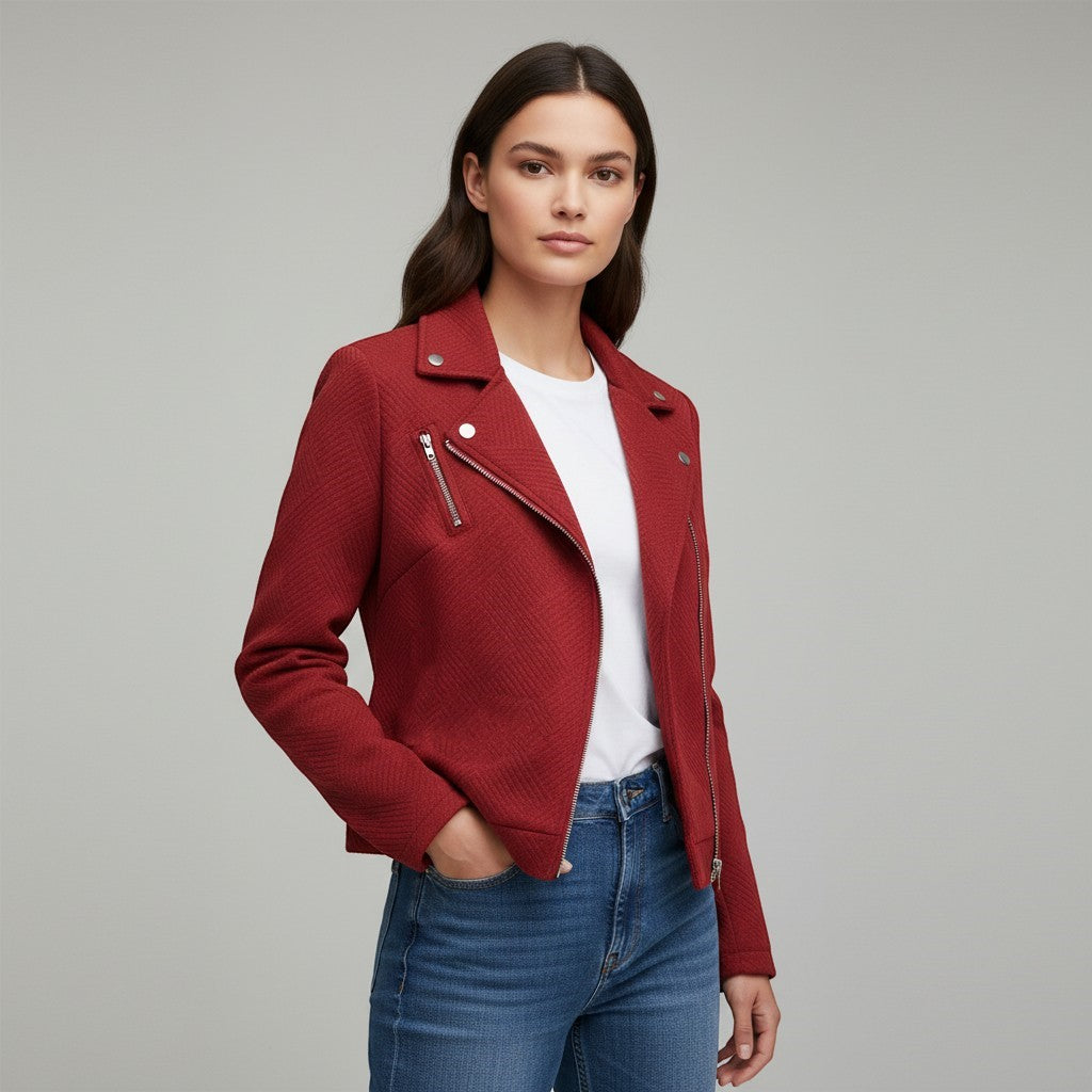 Women's Asymmetrical Zip Casual Moto Jacket-Vyana Collective