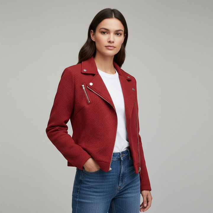 Women's Asymmetrical Zip Casual Moto Jacket-Vyana Collective