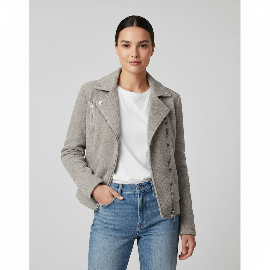 Women's Asymmetrical Zip Casual Moto Jacket-Vyana Collective
