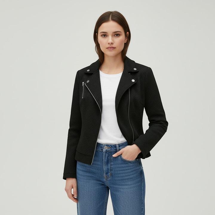 Women's Asymmetrical Zip Casual Moto Jacket-Vyana Collective