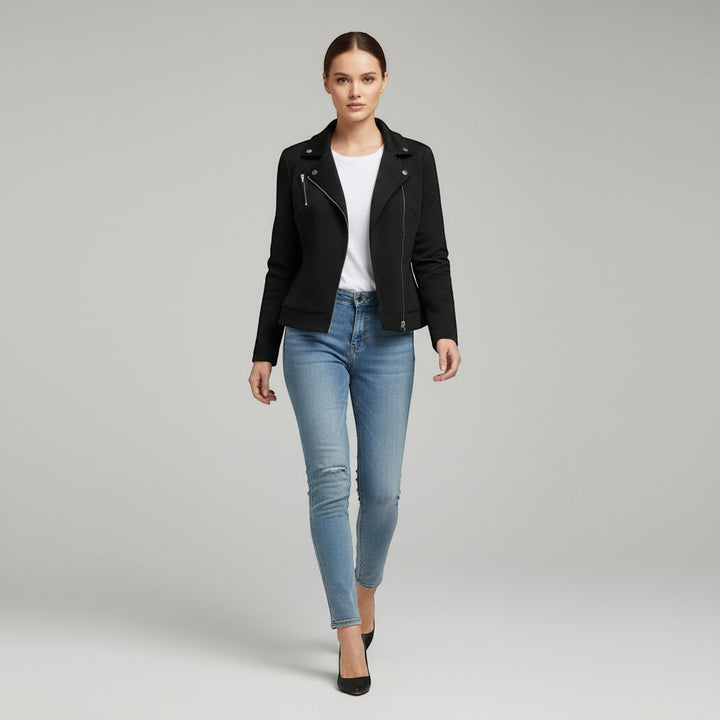Women's Asymmetrical Zip Casual Moto Jacket-Vyana Collective