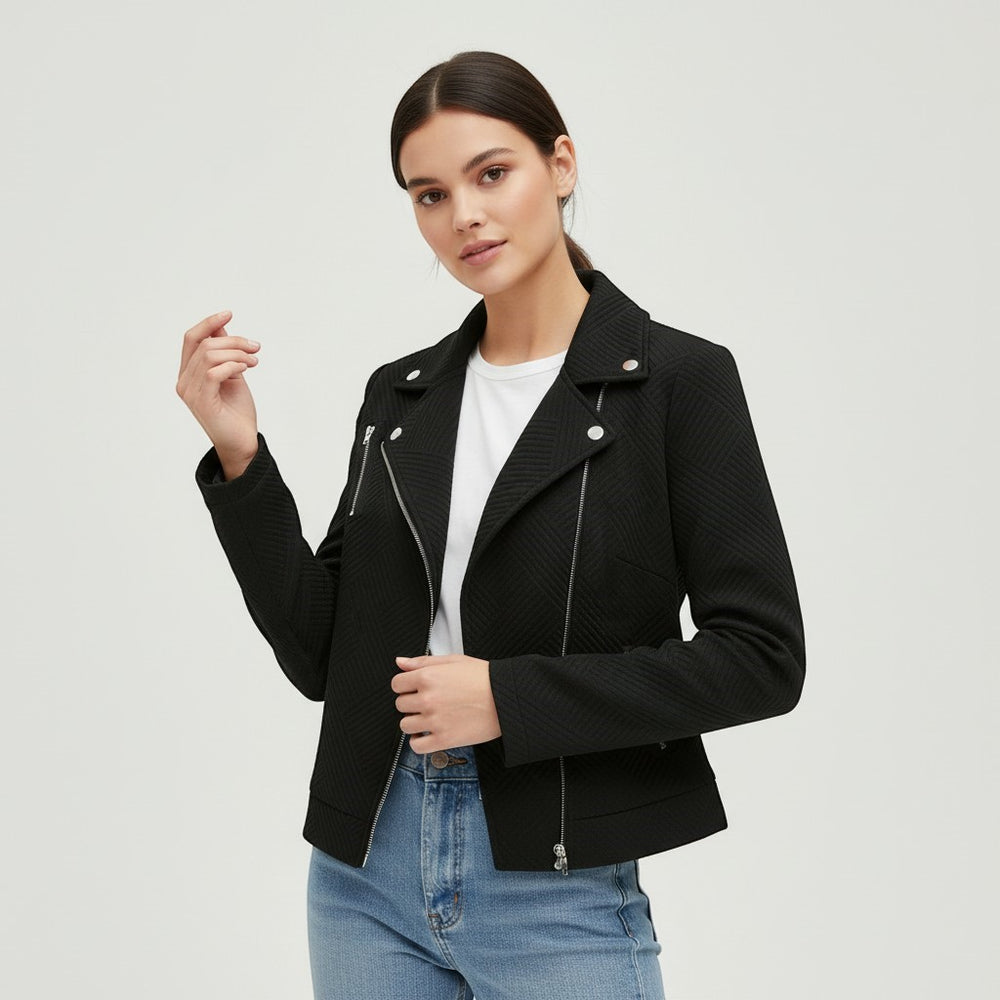 Women's Asymmetrical Zip Casual Moto Jacket-Vyana Collective