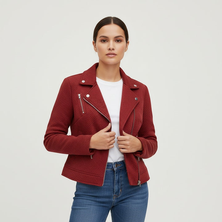 Women's Asymmetrical Zip Casual Moto Jacket-Vyana Collective