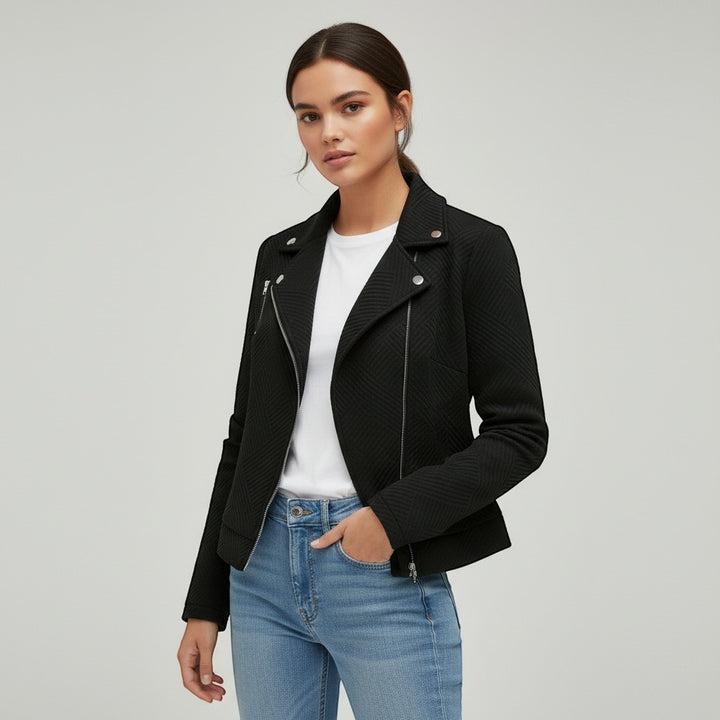 Women's Asymmetrical Zip Casual Moto Jacket-Vyana Collective