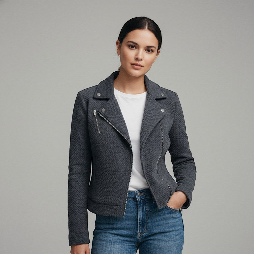 Women's Asymmetrical Zip Casual Moto Jacket-Vyana Collective