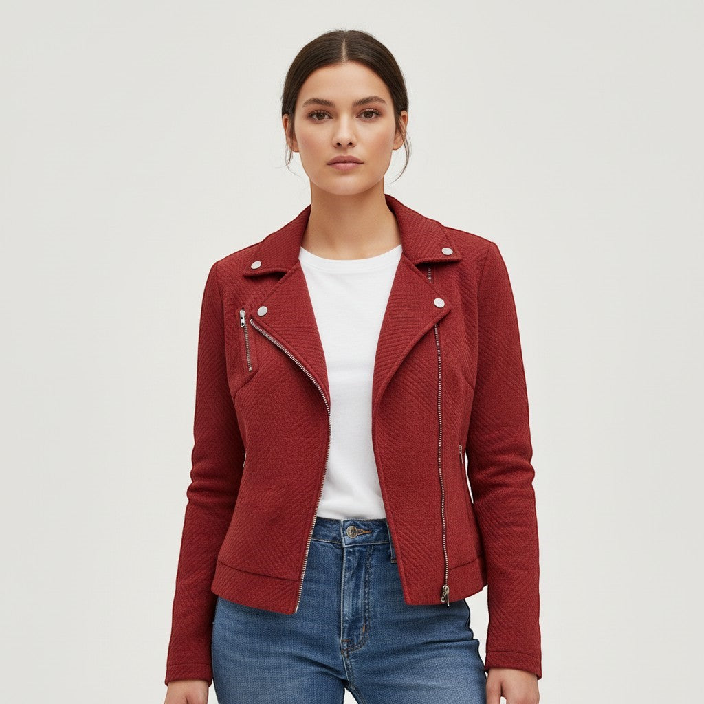 Women's Asymmetrical Zip Casual Moto Jacket-Vyana Collective