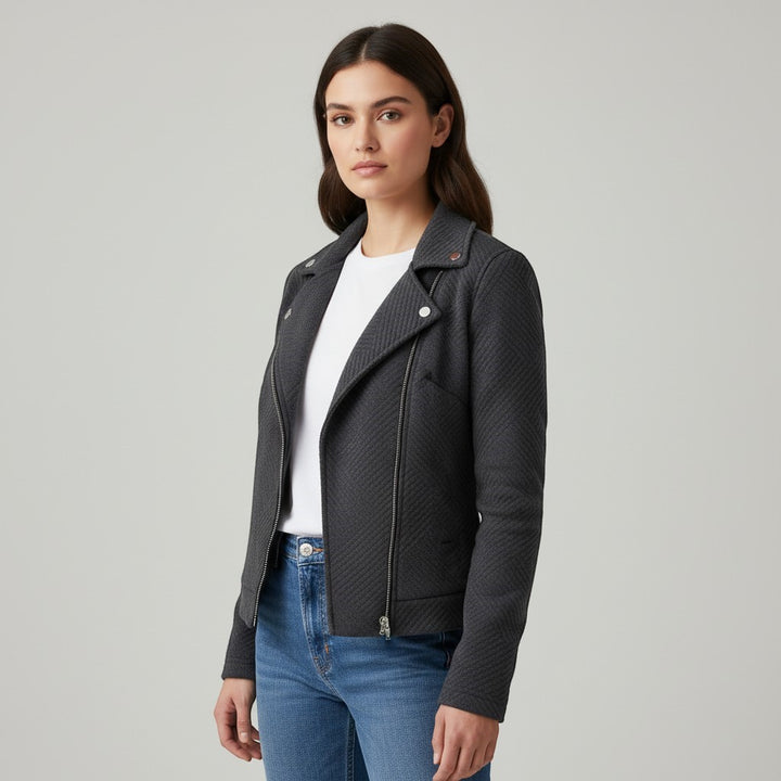 Women's Asymmetrical Zip Casual Moto Jacket-Vyana Collective