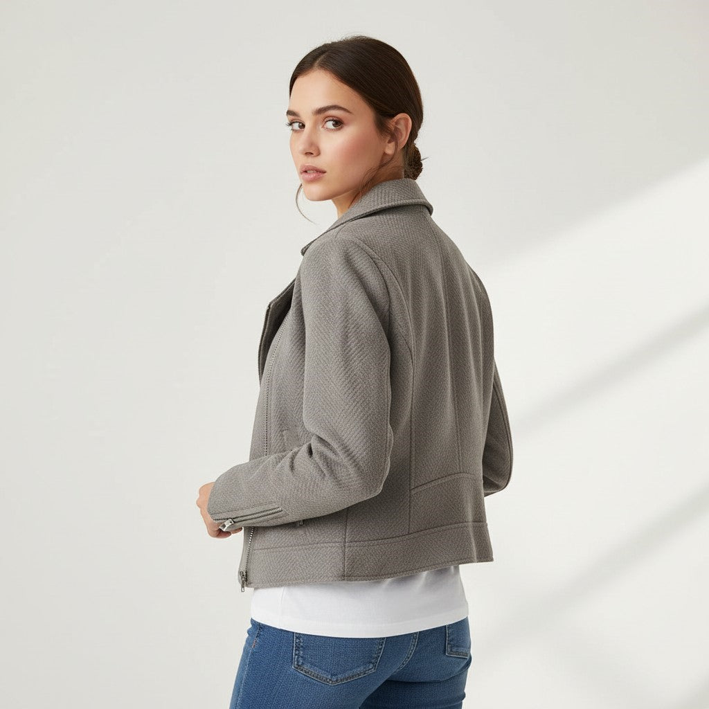 Women's Asymmetrical Zip Casual Moto Jacket-Vyana Collective