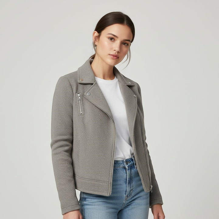 Women's Asymmetrical Zip Casual Moto Jacket-Vyana Collective