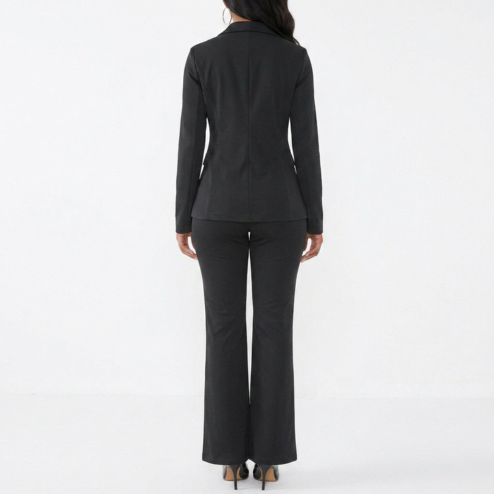 Women’s Blazer Top and Straight Leg Pants Two Piece Suit Set-Vyana Collective