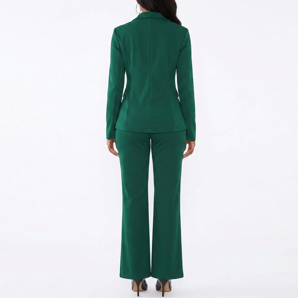 Women’s Blazer Top and Straight Leg Pants Two Piece Suit Set-Vyana Collective