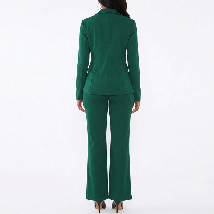 Women’s Blazer Top and Straight Leg Pants Two Piece Suit Set-Vyana Collective