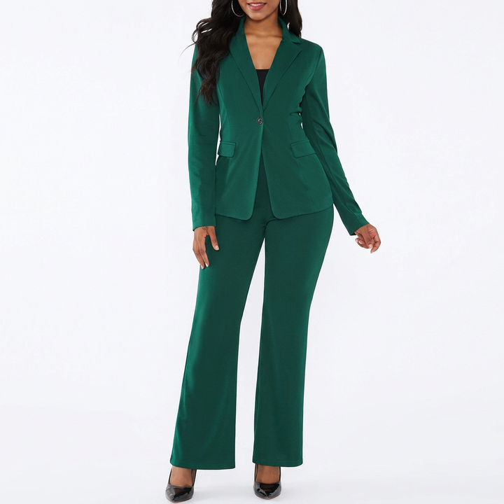 Women’s Blazer Top and Straight Leg Pants Two Piece Suit Set-Vyana Collective