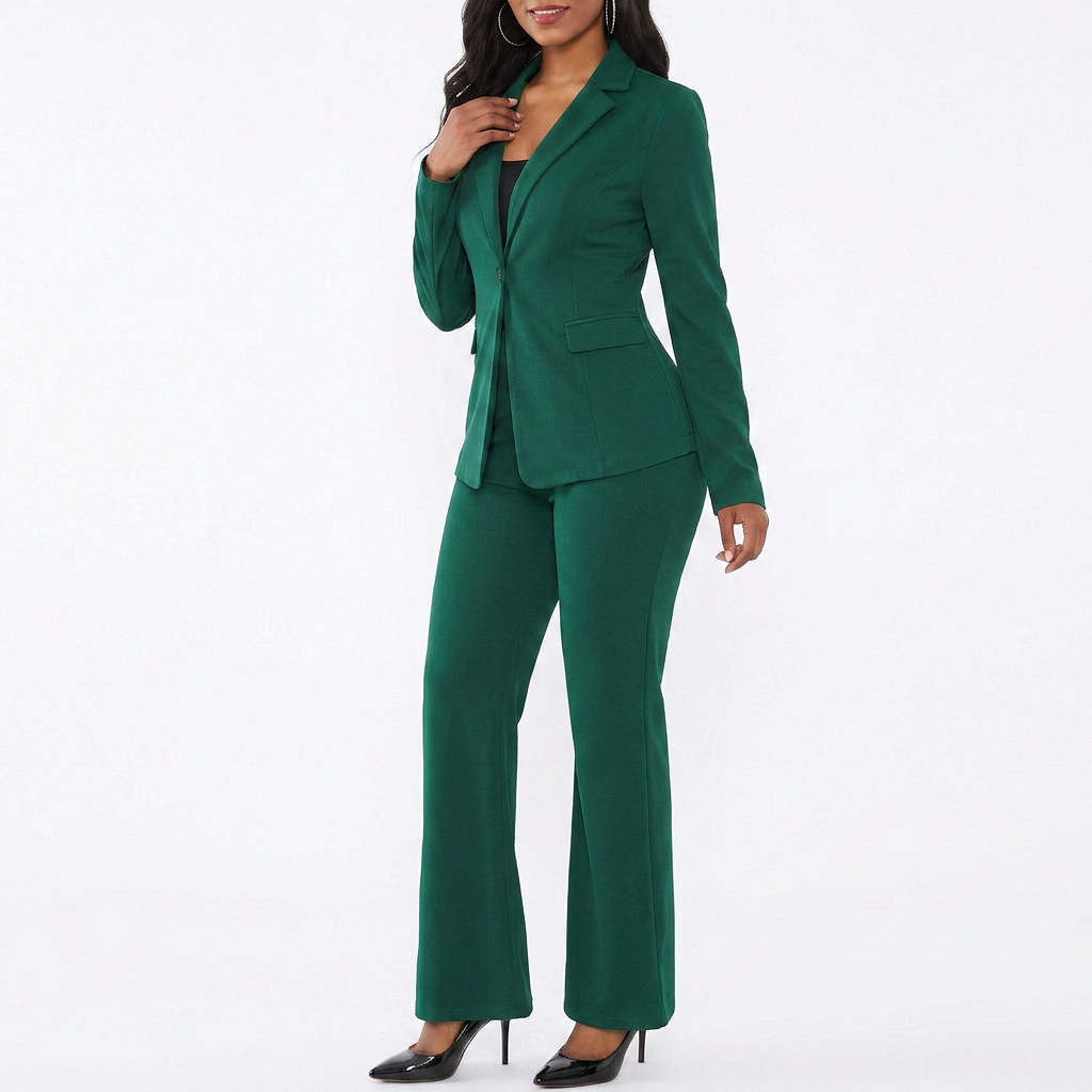 Women’s Blazer Top and Straight Leg Pants Two Piece Suit Set-Vyana Collective