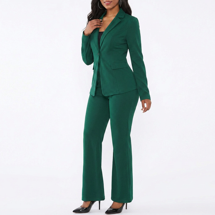 Women’s Blazer Top and Straight Leg Pants Two Piece Suit Set-Vyana Collective
