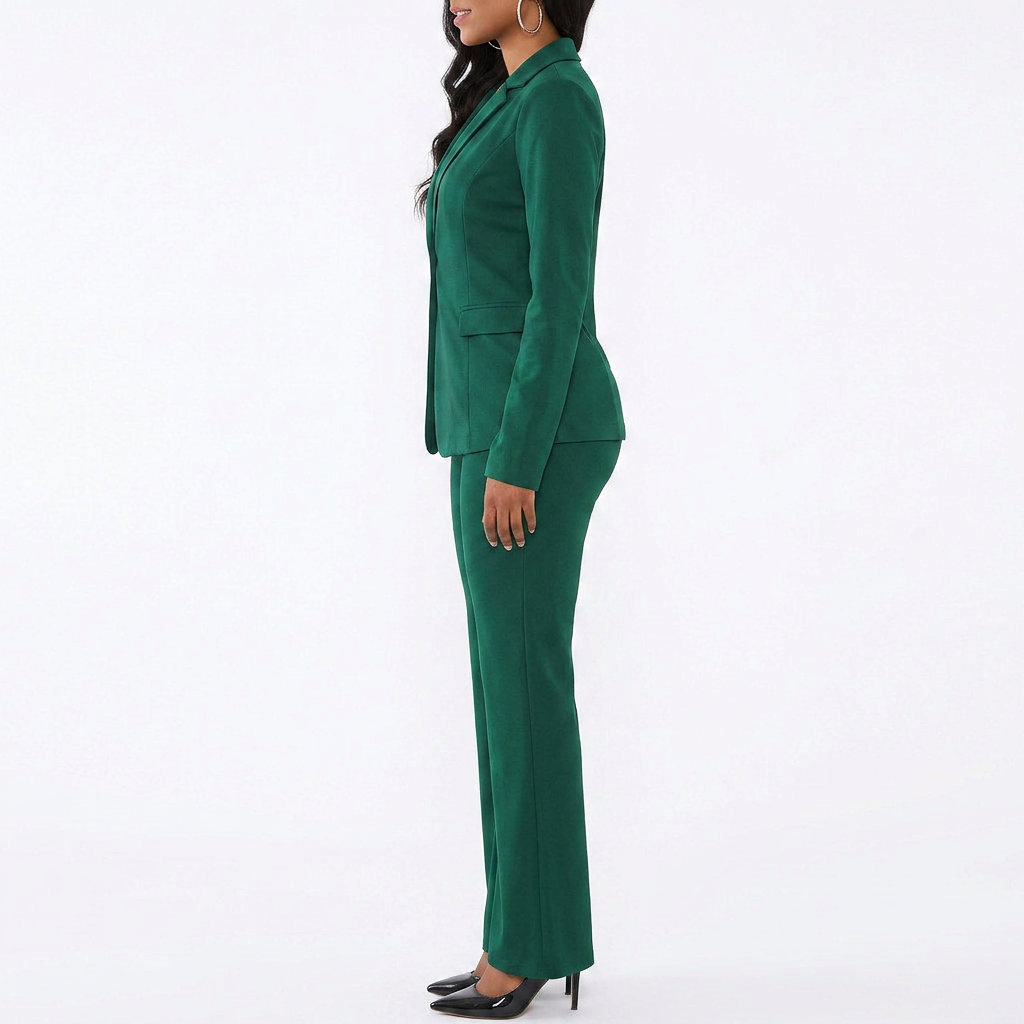 Women’s Blazer Top and Straight Leg Pants Two Piece Suit Set-Vyana Collective
