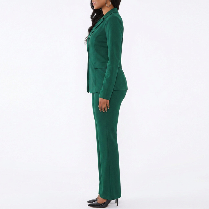 Women’s Blazer Top and Straight Leg Pants Two Piece Suit Set-Vyana Collective