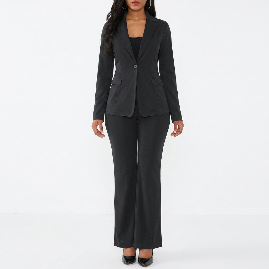 Women’s Blazer Top and Straight Leg Pants Two Piece Suit Set-Vyana Collective