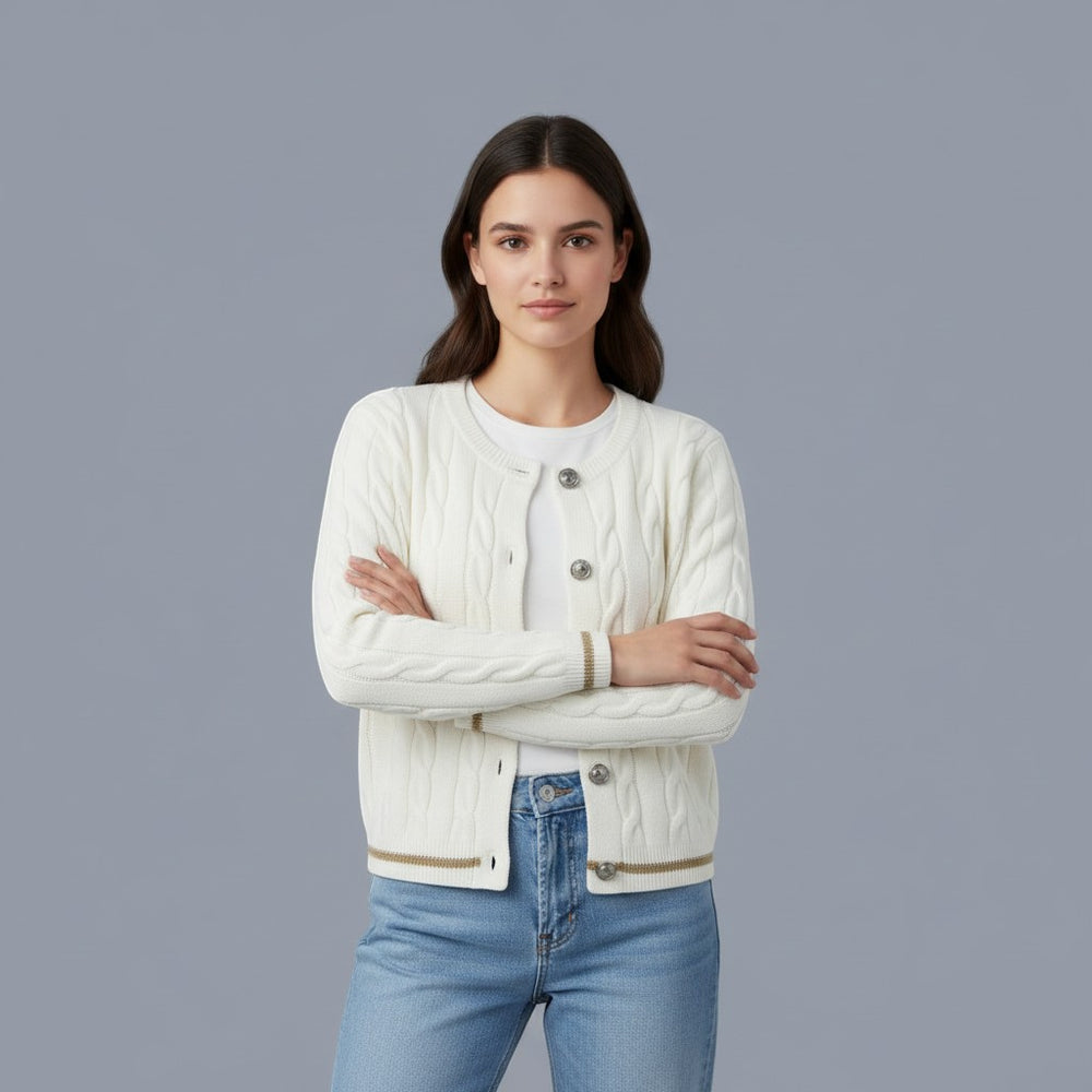 Women's Cable Knit Button-Up Cardigan Sweater-Vyana Collective