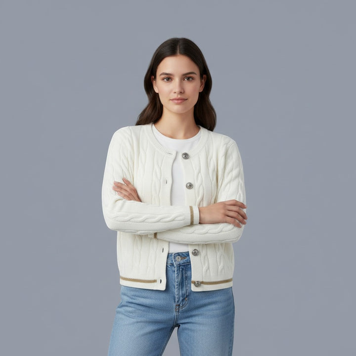 Women's Cable Knit Button-Up Cardigan Sweater-Vyana Collective