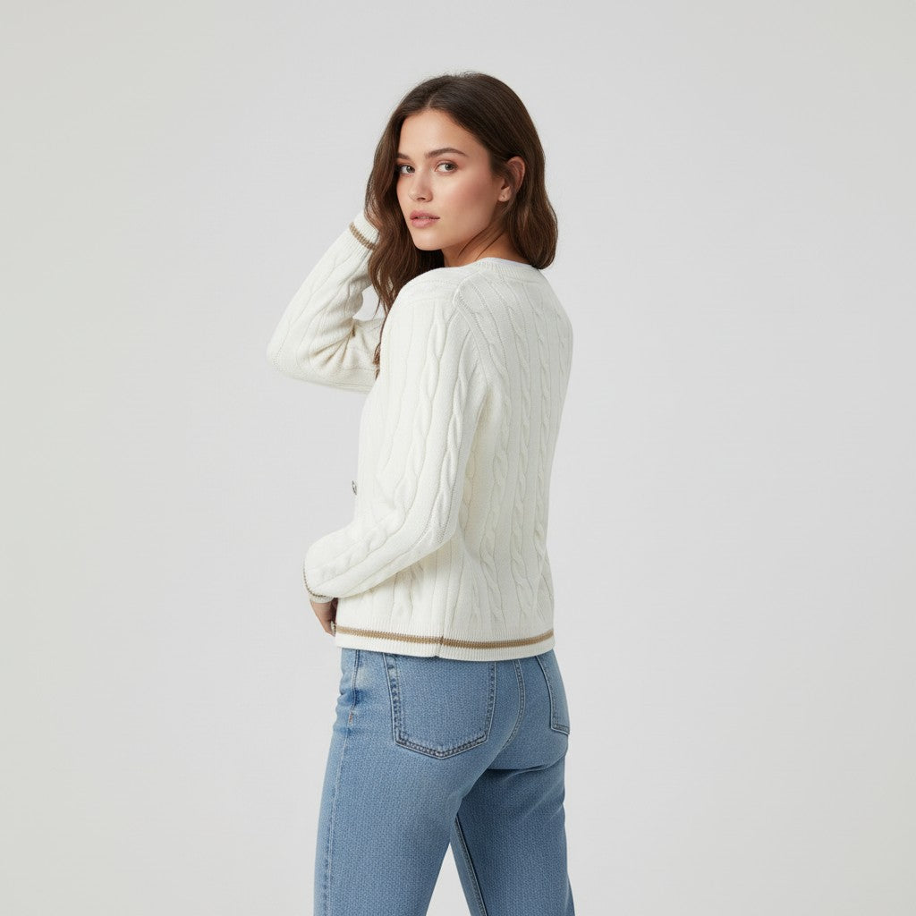 Women's Cable Knit Button-Up Cardigan Sweater-Vyana Collective
