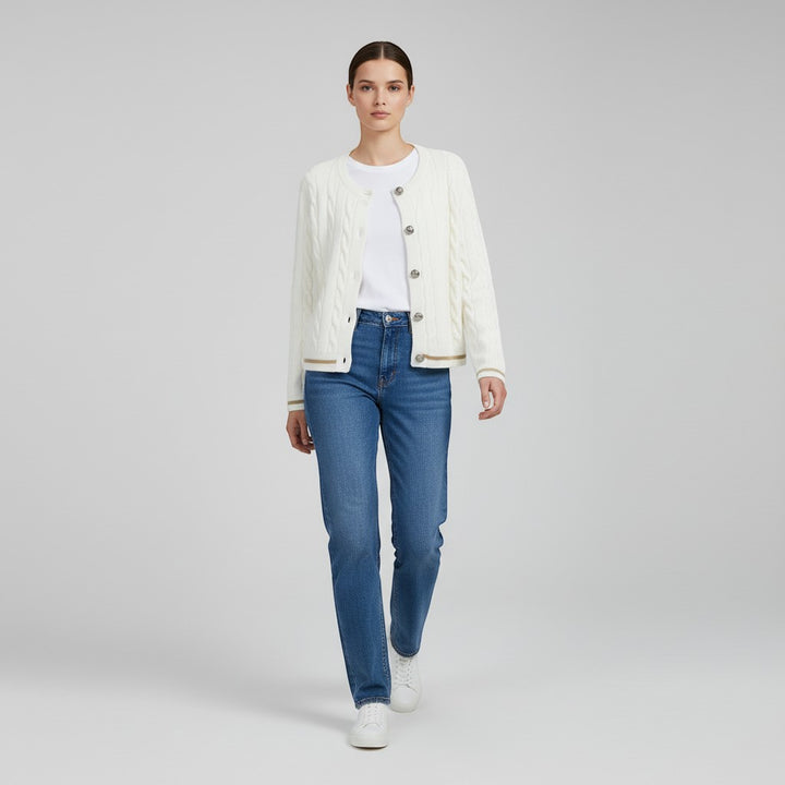 Women's Cable Knit Button-Up Cardigan Sweater-Vyana Collective