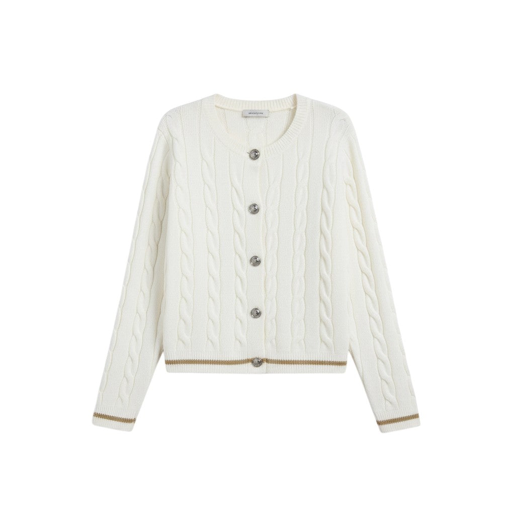 Women's Cable Knit Button-Up Cardigan Sweater-Vyana Collective
