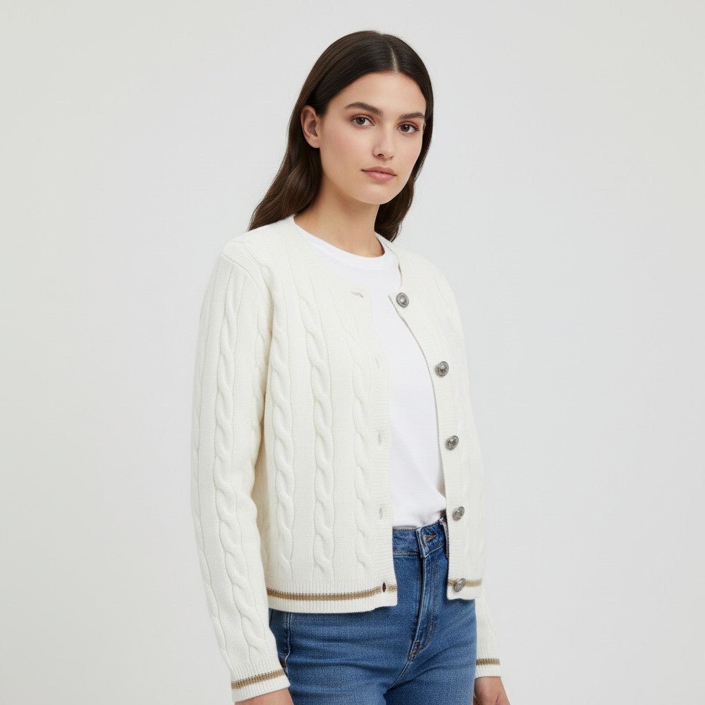Women's Cable Knit Button-Up Cardigan Sweater-Vyana Collective