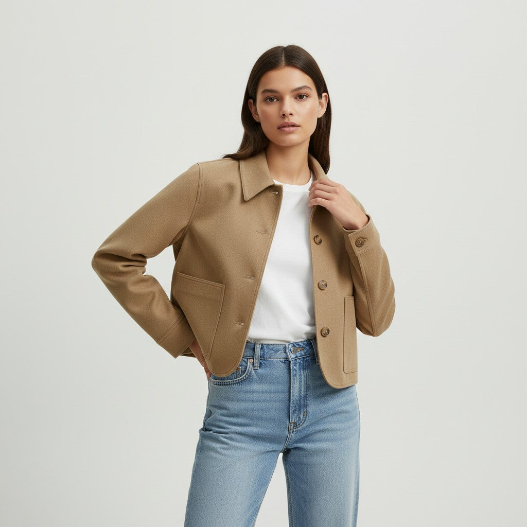 Women’s Camel Suede Coat with Button Closure-Vyana Collective