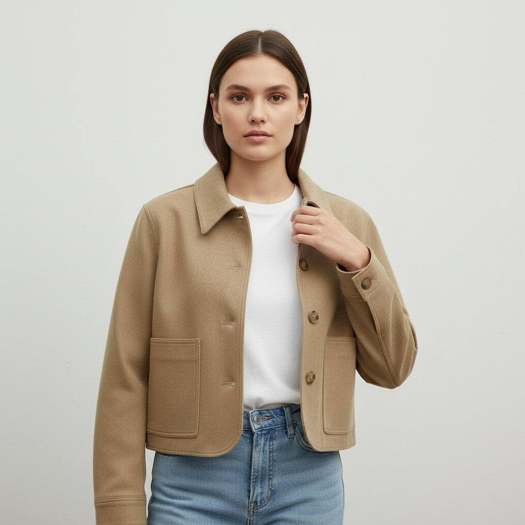 Women’s Camel Suede Coat with Button Closure-Vyana Collective