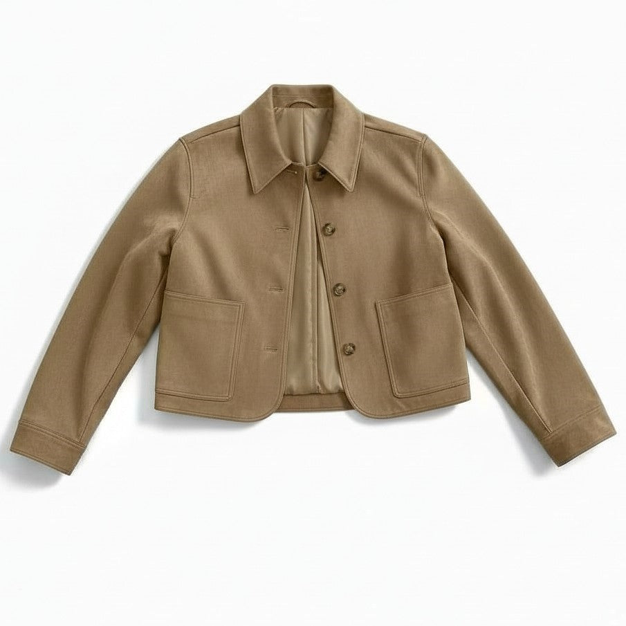Women’s Camel Suede Coat with Button Closure-Vyana Collective