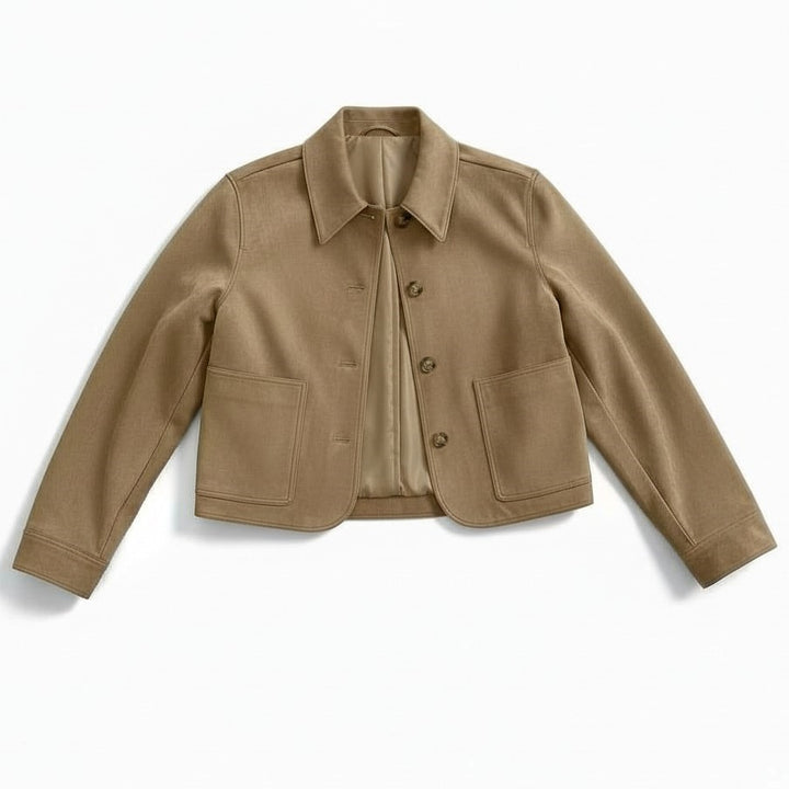 Women’s Camel Suede Coat with Button Closure-Vyana Collective