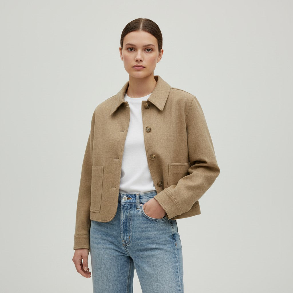 Women’s Camel Suede Coat with Button Closure-Vyana Collective
