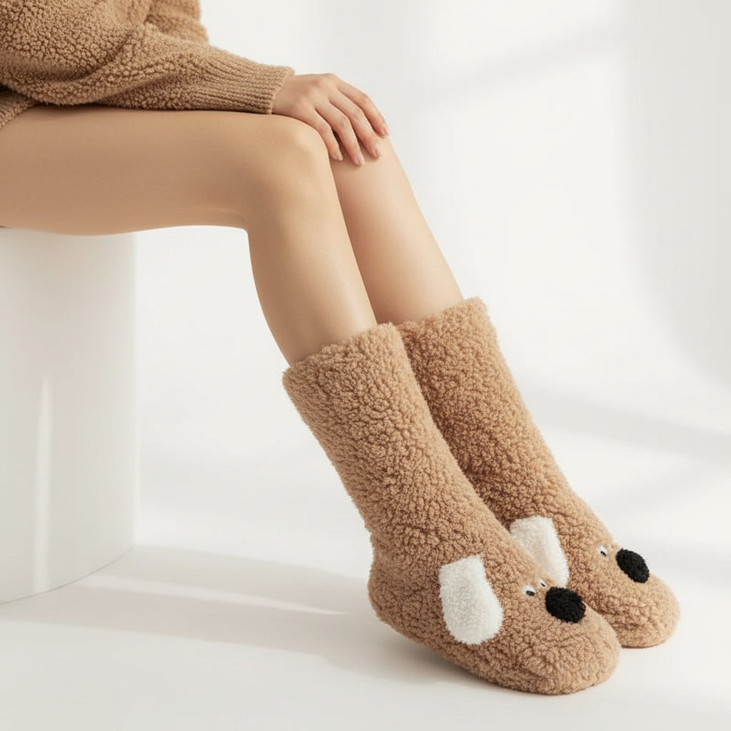 Women’s Cartoon Dog Plush Floor Socks-Vyana Collective