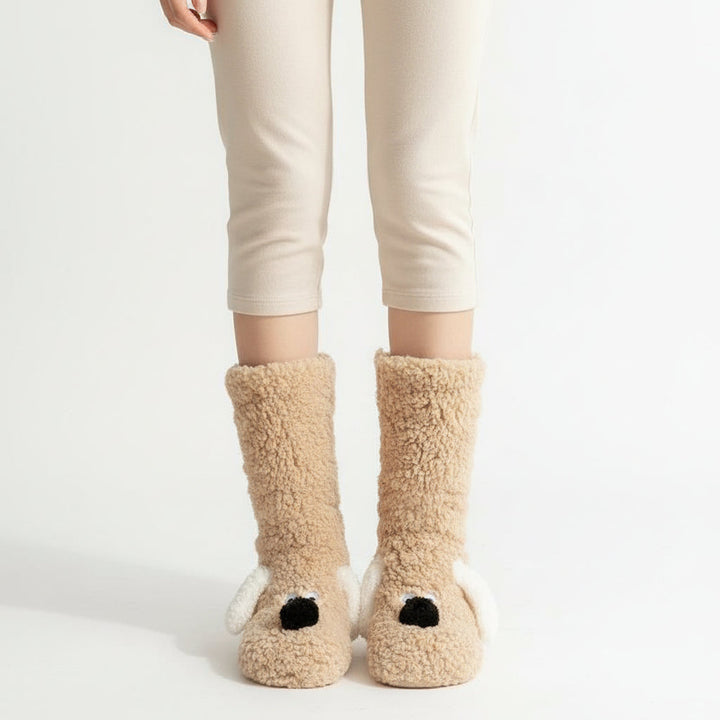 Women’s Cartoon Dog Plush Floor Socks-Vyana Collective