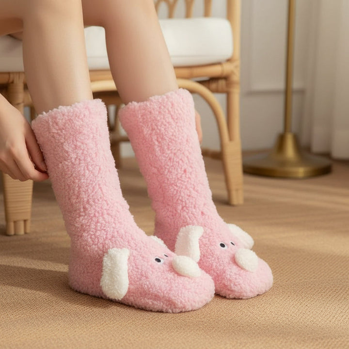Women’s Cartoon Dog Plush Floor Socks-Vyana Collective