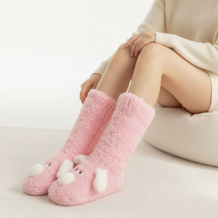 Women’s Cartoon Dog Plush Floor Socks-Vyana Collective