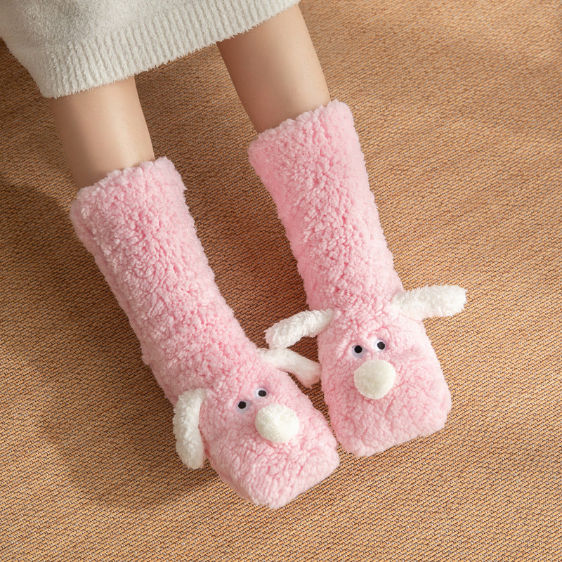 Women’s Cartoon Dog Plush Floor Socks-Vyana Collective