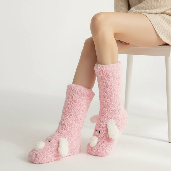 Women’s Cartoon Dog Plush Floor Socks-Vyana Collective