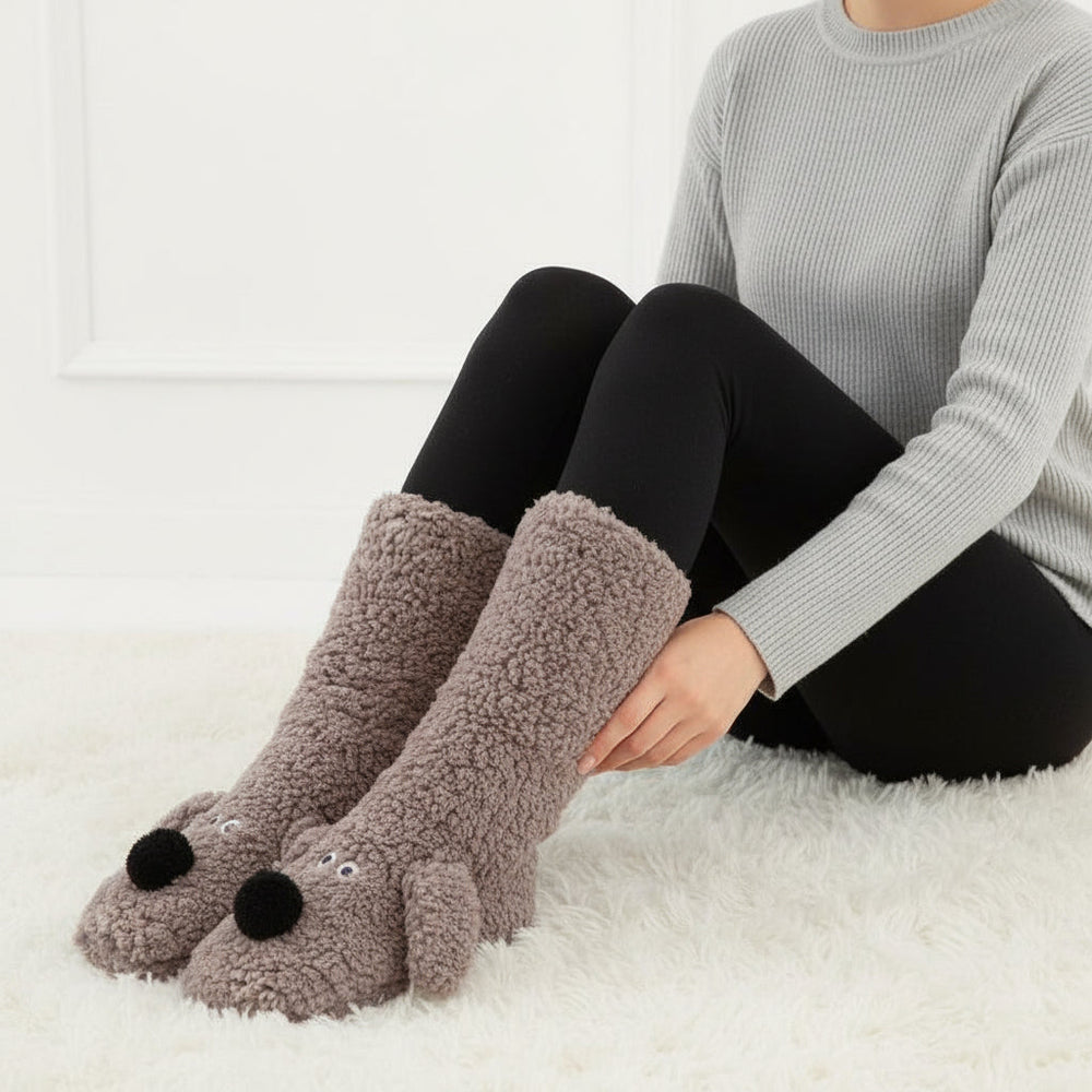 Women’s Cartoon Dog Plush Floor Socks-Vyana Collective