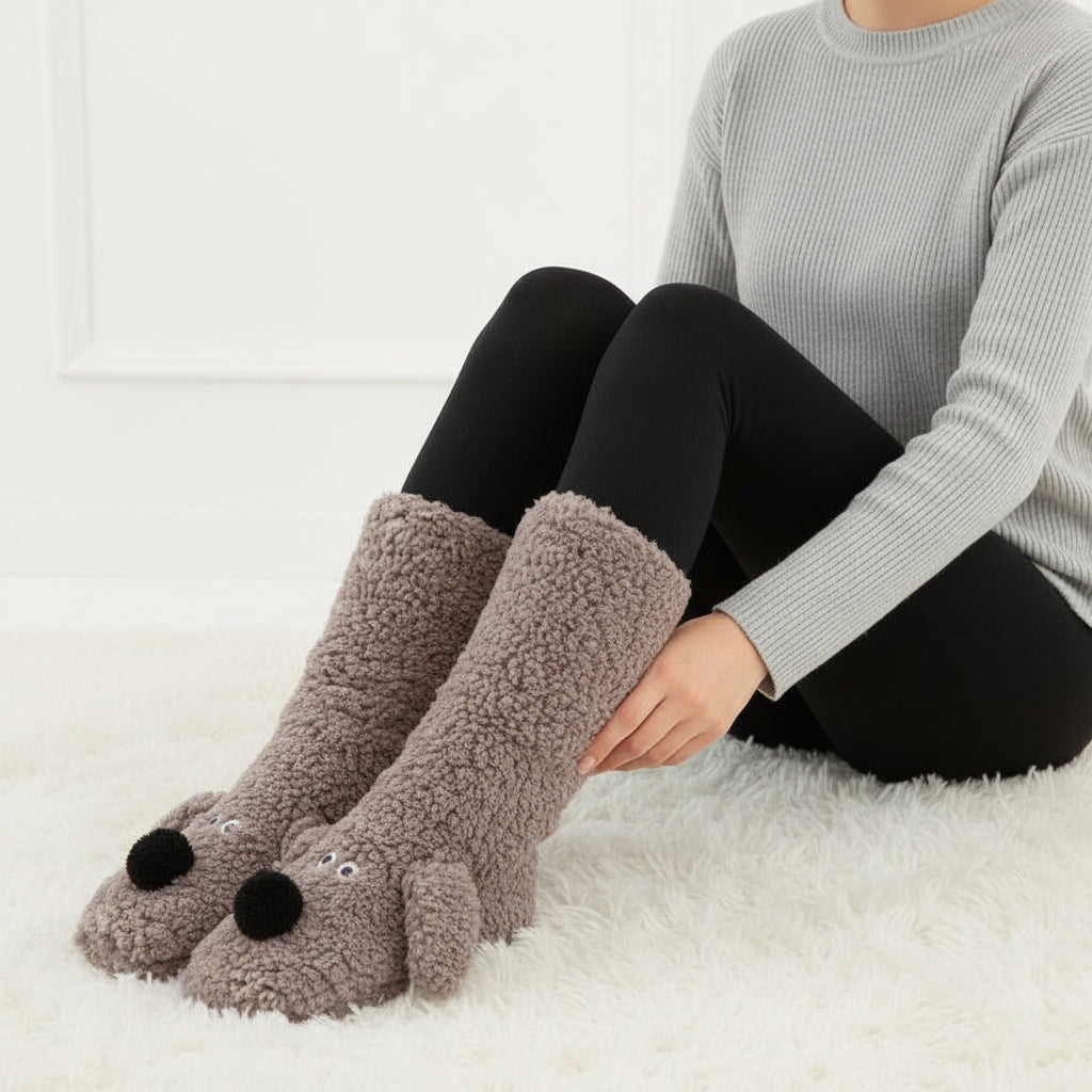 Women’s Cartoon Dog Plush Floor Socks-Vyana Collective