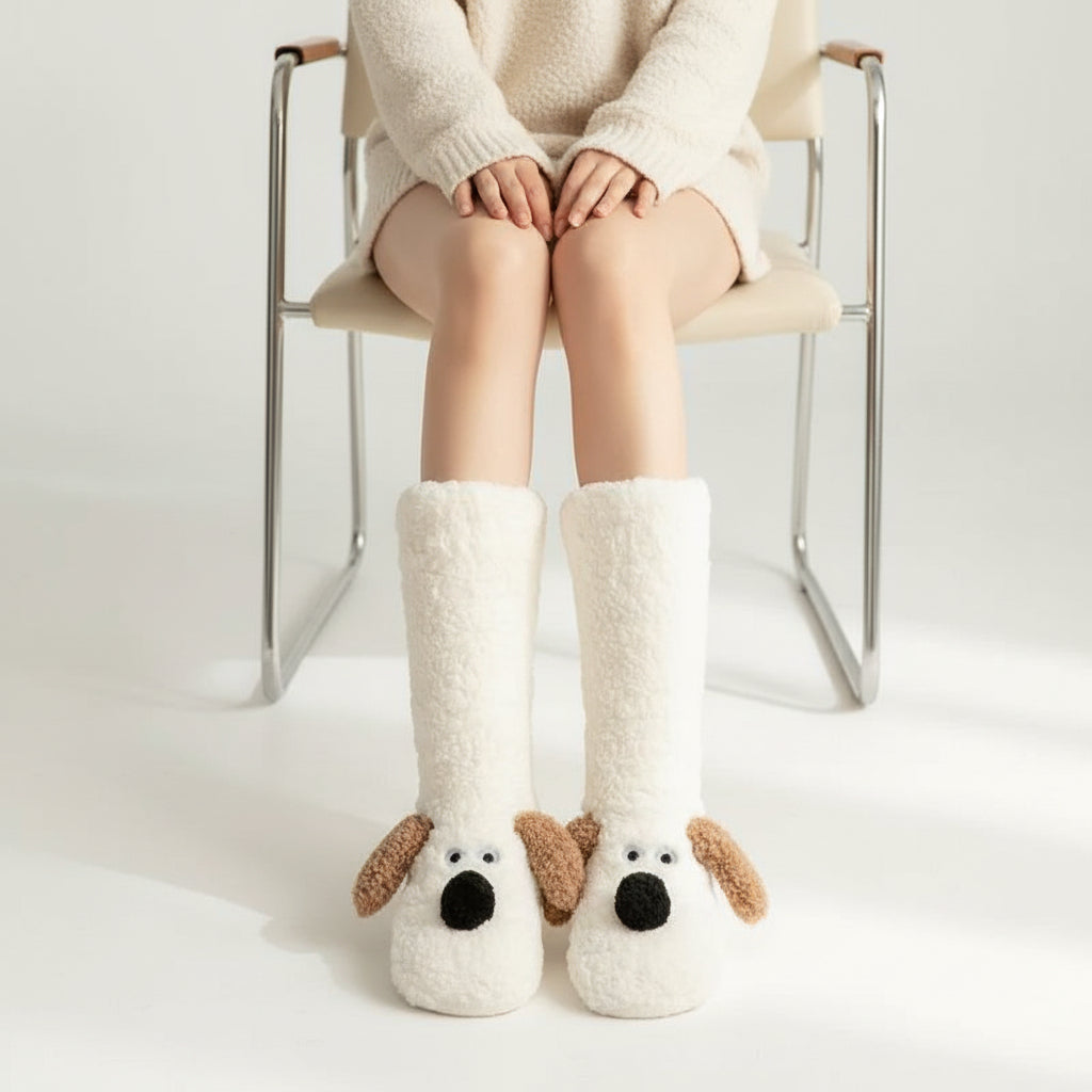 Women’s Cartoon Dog Plush Floor Socks-Vyana Collective