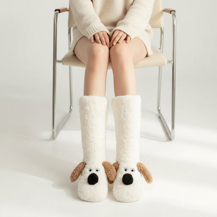 Women’s Cartoon Dog Plush Floor Socks-Vyana Collective