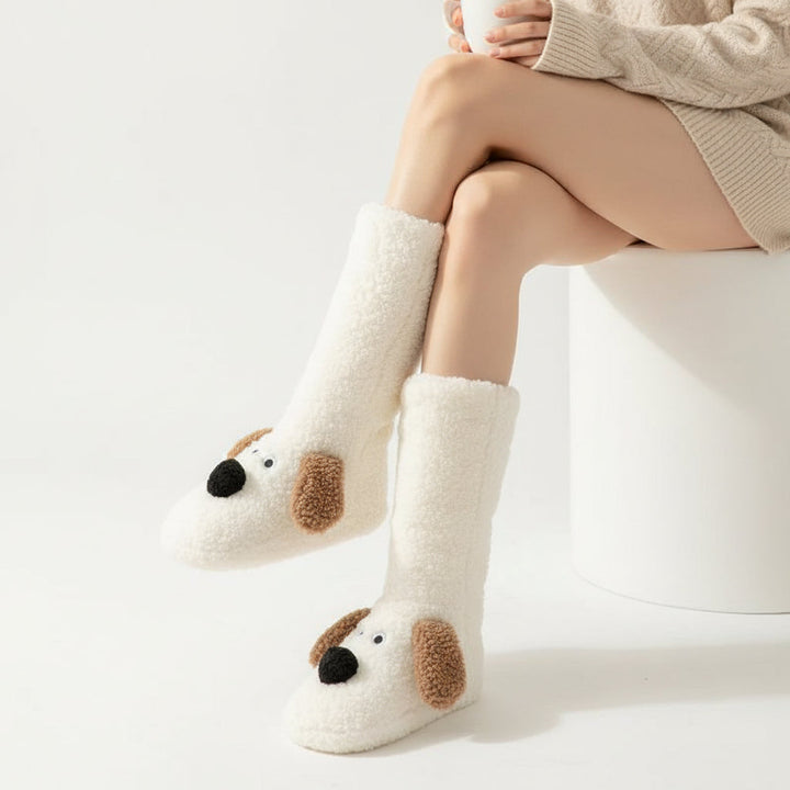 Women’s Cartoon Dog Plush Floor Socks-Vyana Collective