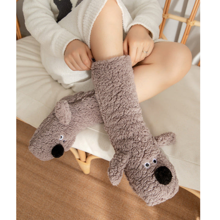 Women’s Cartoon Dog Plush Floor Socks-Vyana Collective