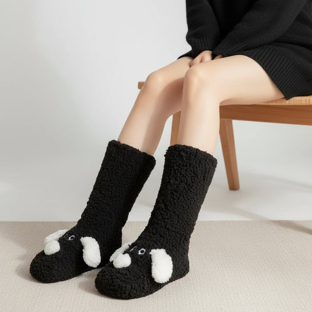 Women’s Cartoon Dog Plush Floor Socks-Vyana Collective