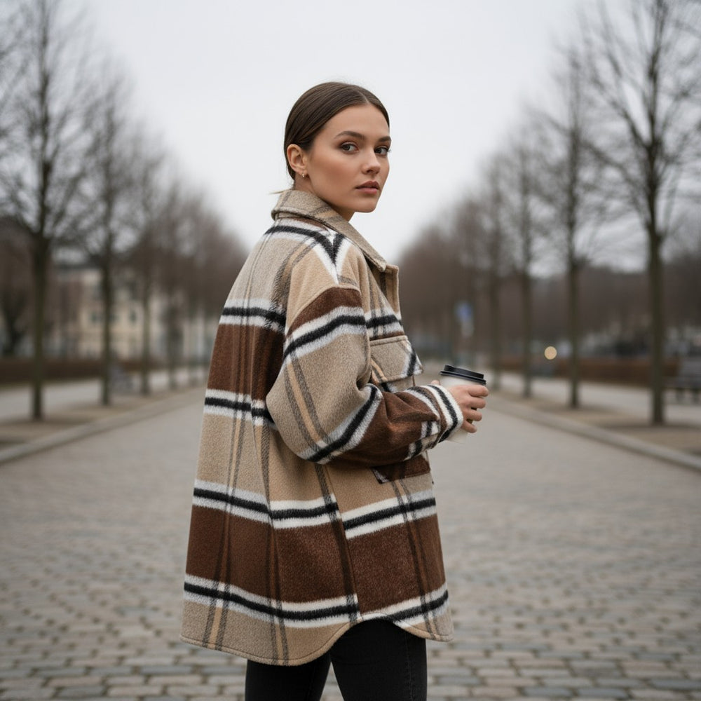Women’s Checked Single-Breasted Coat-Vyana Collective