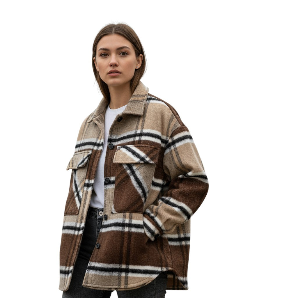 Women’s Checked Single-Breasted Coat-Vyana Collective