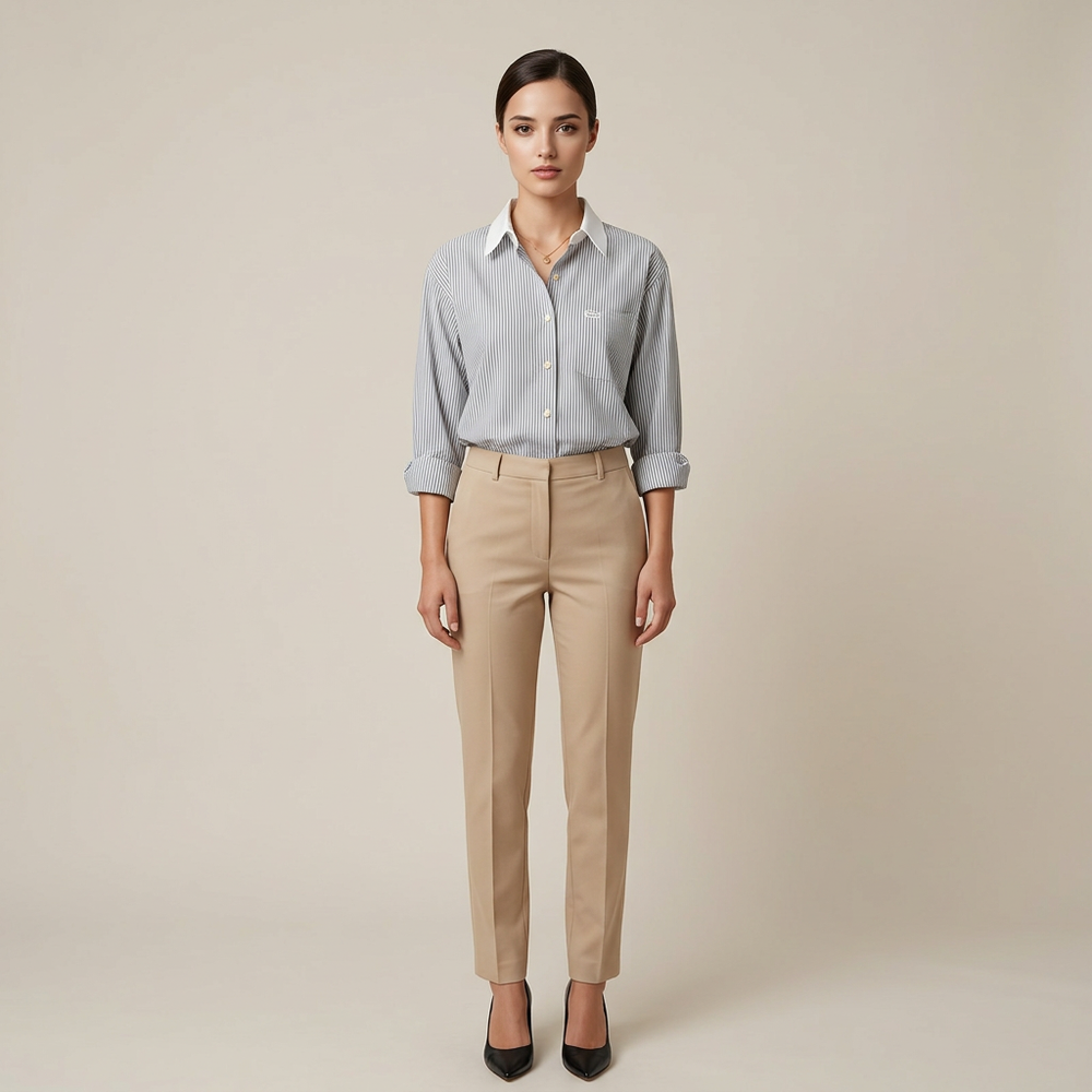 Women’s Contrast Collar Striped Cotton Shirt with Chest Pocket-Vyana Collective