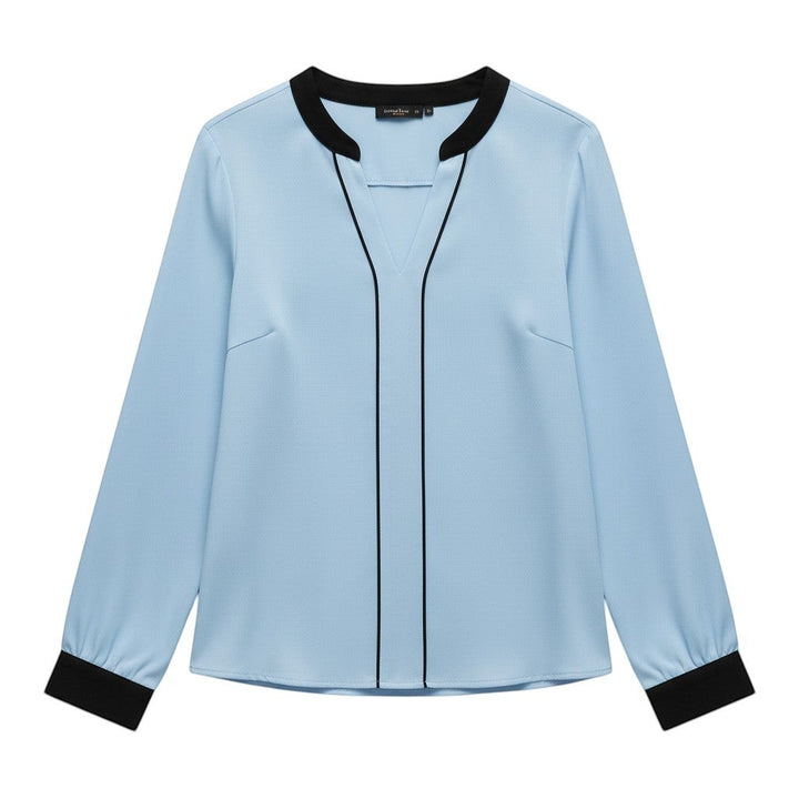 Women's Contrast Trim V-Neck Blouse-Vyana Collective